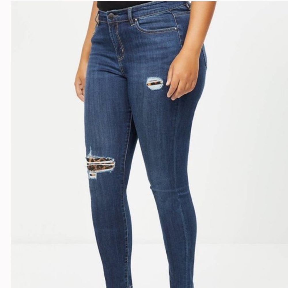 Lane Bryant Skinny Jeans Distressed Leopard Inset